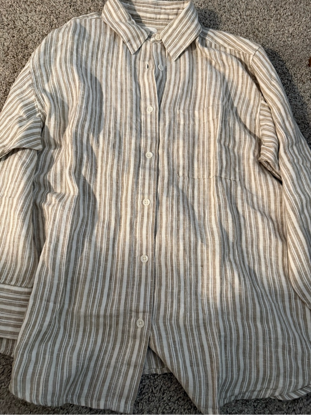 MATE the Label Neutral Beige & White Striped Linen Button-Down